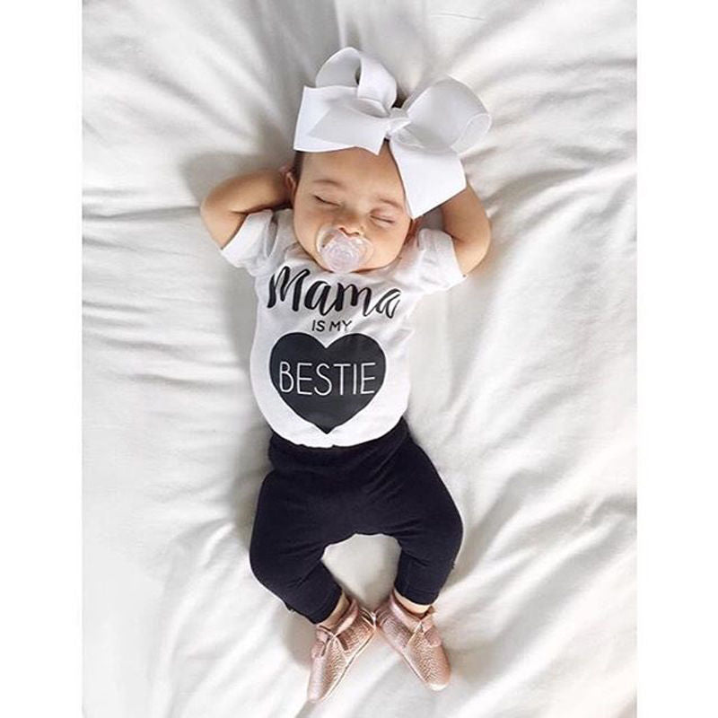 Infant baby girl clothes Cotton rompers o neck short sleeve newborn Jumpsuit Mama Prints playsuit baby onesie costume White Y3
