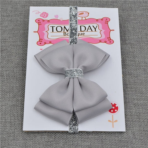 22 color new Baby hair bow flower Headband Silver ribbon Hair Band Handmade DIY hair accessories for children newborn toddler