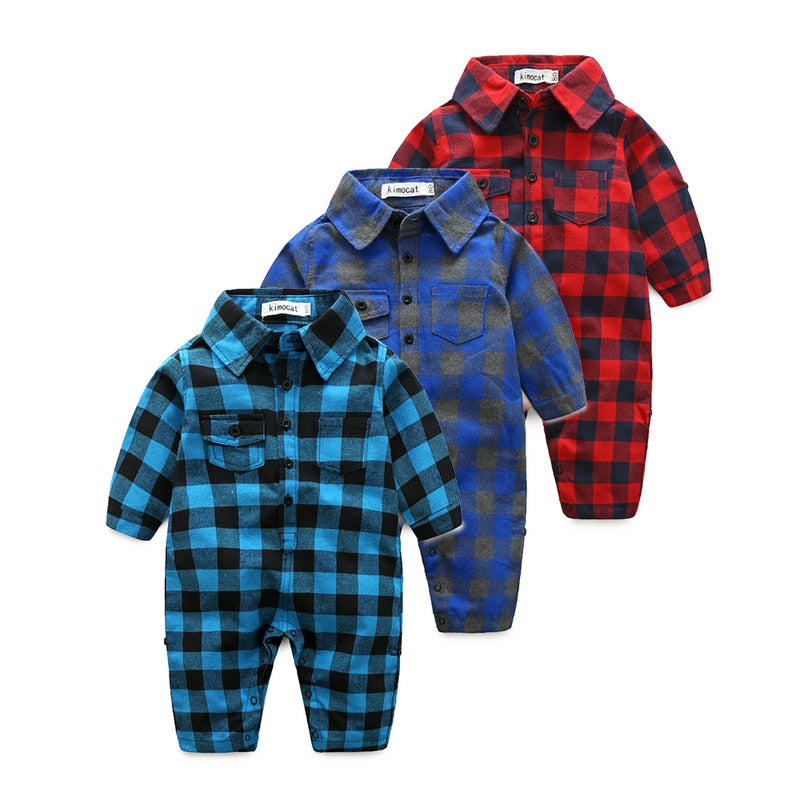 2017 Fashion Handsome Boy Romper Bow Tie Plaid Baby Onesie 100%Cotton Gentleman Newborn Party Jumpsuit