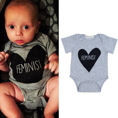 2017 Funny Baby Boy Girl Clothes Feminist Heart Letter Print Grey Short Sleeves Tiny Cottons Baby Bodysuits Onesie 0-18M Baby