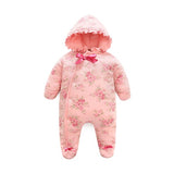 Winter Newborn Baby Girl Rompers Thicken Warm Cotton Jumpsuit Hooded Clothing Floral Princess Christmas Girls Onesie
