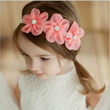 2017 New Ribbon Pearl Diamond Hairband Newborn Hair bands Sewing 3 Flowers Headband Kids Hair Accessories for Girls