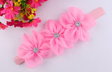 2017 New Ribbon Pearl Diamond Hairband Newborn Hair bands Sewing 3 Flowers Headband Kids Hair Accessories for Girls