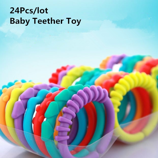 24Pcs/lot Baby Teether Toys Baby Rattle Colorful Rainbow Rings Crib Bed Stroller Hanging Decoration Educational Toys For Kids