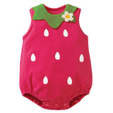 Free Shipping Cute New born Baby Girl Clothes Cartoon Fruit Rompers Cotton Sleeveless Button Onesie Baby Boy Summer Clothes LT11