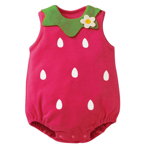 Free Shipping Cute New born Baby Girl Clothes Cartoon Fruit Rompers Cotton Sleeveless Button Onesie Baby Boy Summer Clothes LT11