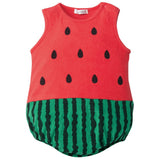 Free Shipping Cute New born Baby Girl Clothes Cartoon Fruit Rompers Cotton Sleeveless Button Onesie Baby Boy Summer Clothes LT11