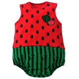 Free Shipping Cute New born Baby Girl Clothes Cartoon Fruit Rompers Cotton Sleeveless Button Onesie Baby Boy Summer Clothes LT11
