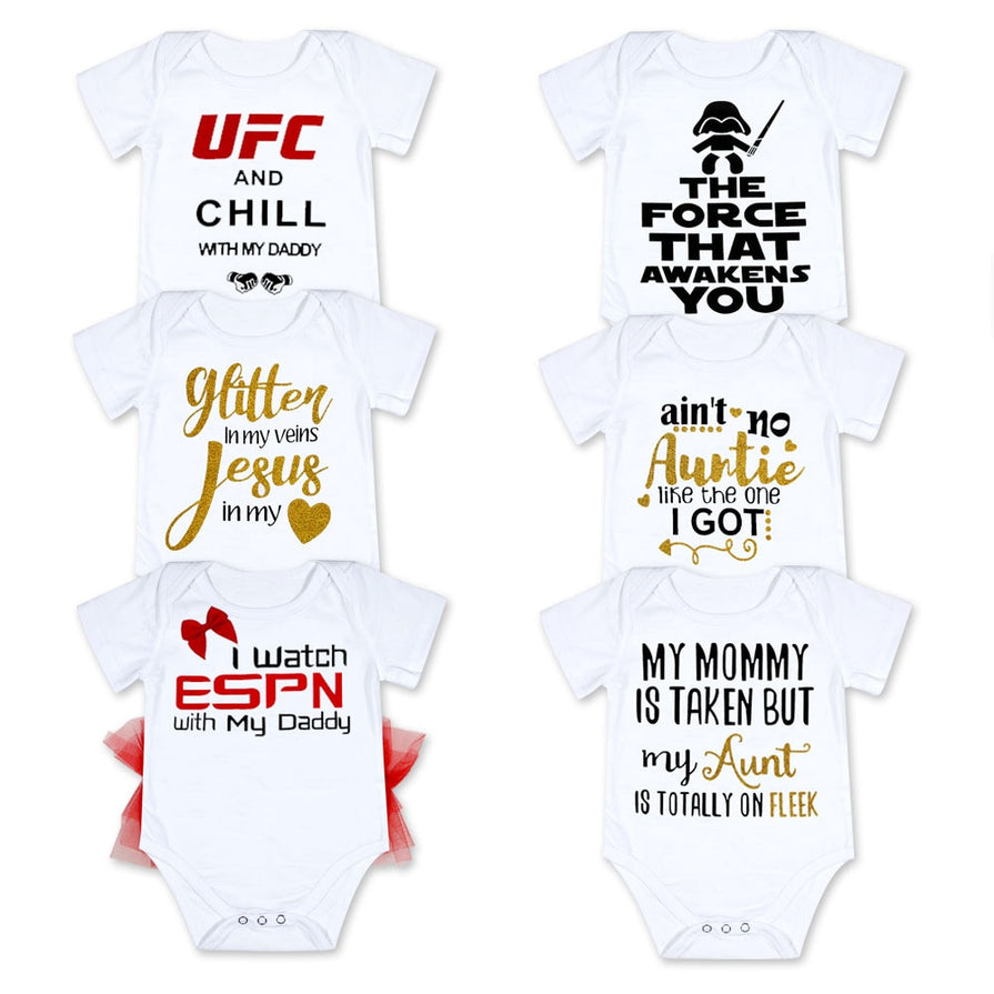 2018 Newborn Baby Bodysuit Short Sleeve Baby Boy Girl Clothes Funny Auntie Uncle Tiny Cottons Dinosaur Baby Onesie 0-18M
