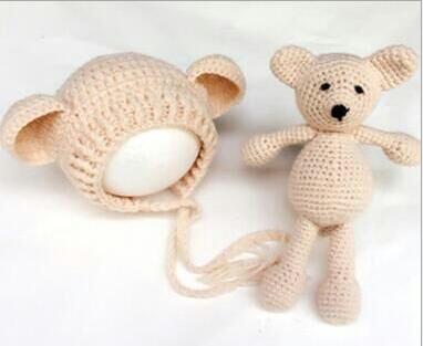 Hand Crochet Knitted Baby Hat Teddy Bear Bonnet Photography/Photo Prop , newborn knitting hats 0-1 months animal hat