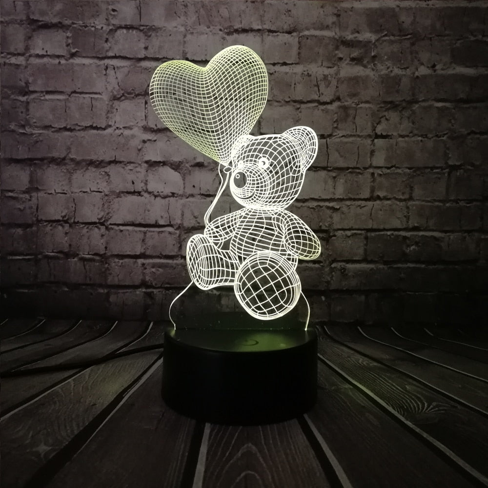 2018 Baby Teddy Bear Hold Love Heart Balloon 3D USB LED Lamp Table Night Light Home Room Decor Kids Toy Christmas Gift Beside
