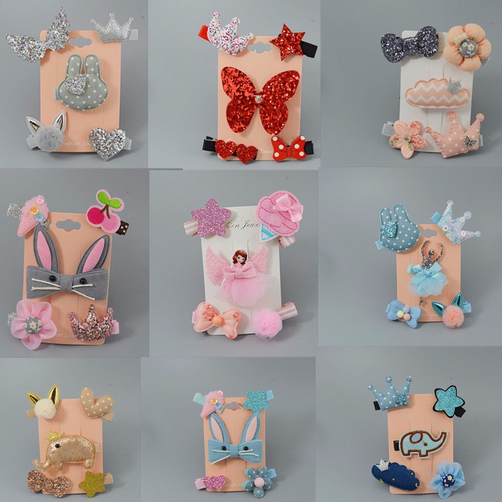1 Set = 5PCS New Kids Children Accessories Hairpins Barrettes Baby Fabric Bow Flower Headwear Hair clips Girls Headdress