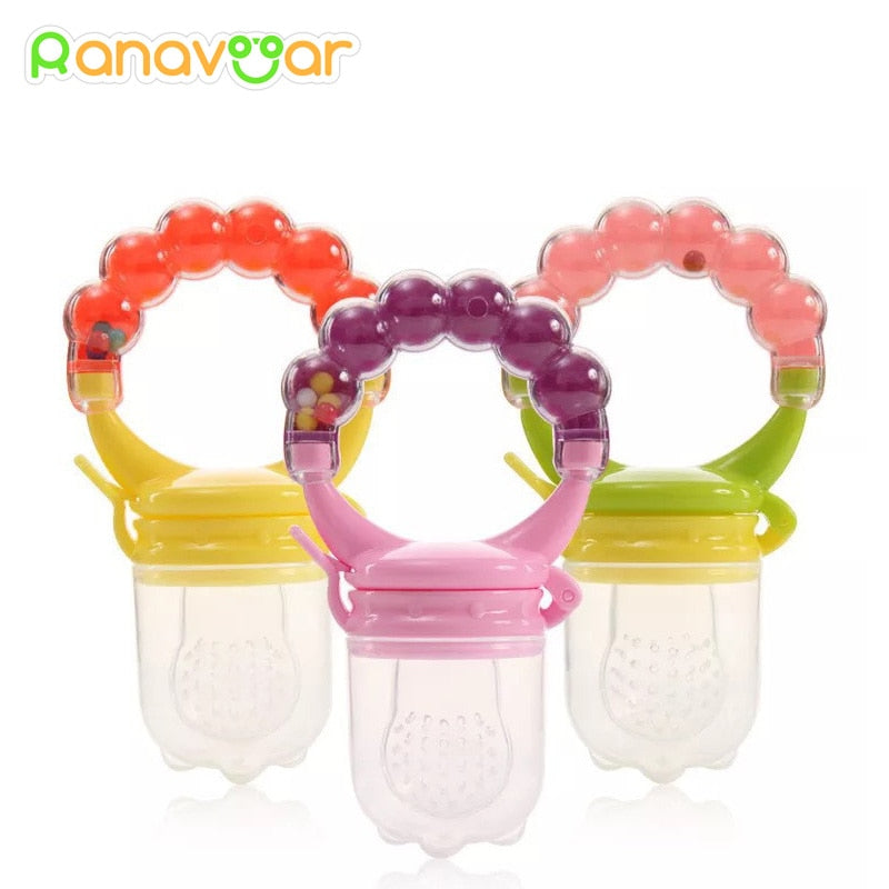 Baby Nipple Fresh Food Fruit Milk Feeding Bottles Nibbler Learn Feeding Drinking Water Straw Handle Teething Pacifier with bell