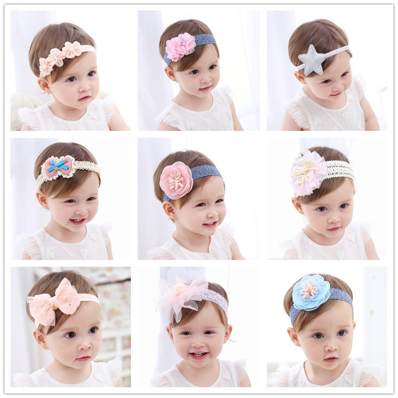 Fashion Newborn Toddler Headband Children's Cute Hair Accessories Baby Band Lace Pentagram Flowers Girl Elastic bands Headwear