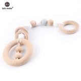 Let's Make Baby Toys Wooden Teether Teething Beech Wood Ring Sensory Baby Gym Toy Chew Silicone Teether Play Gym Baby Rattles