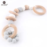 Let's Make Baby Toys Wooden Teether Teething Beech Wood Ring Sensory Baby Gym Toy Chew Silicone Teether Play Gym Baby Rattles