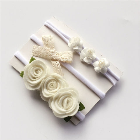 BalleenShiny 3PCS Baby Girls Flower Headband Set Infant Bowknot Lovely Headwear Gift Children Kids Princess Band Hair Accessory