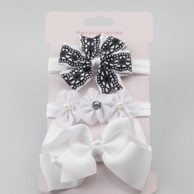 BalleenShiny 3PCS Baby Girls Flower Headband Set Infant Bowknot Lovely Headwear Gift Children Kids Princess Band Hair Accessory