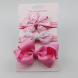 BalleenShiny 3PCS Baby Girls Flower Headband Set Infant Bowknot Lovely Headwear Gift Children Kids Princess Band Hair Accessory