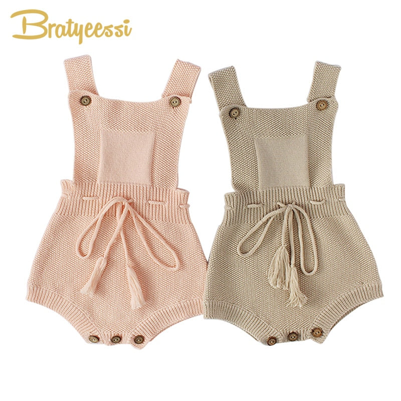 New Princess Baby Rompers with Tassels Knitted Toddler Jumpsuit Sleeveless Solid Infant Overall Onesie for Baby Girl Clothes 1PC