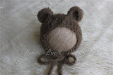 Bear Bonnet Fluffy Angora Newborn Bonnet Knit Newborn Photo Prop