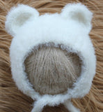 Bear Bonnet Fluffy Angora Newborn Bonnet Knit Newborn Photo Prop