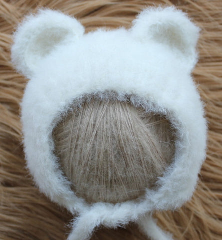 Bear Bonnet Fluffy Angora Newborn Bonnet Knit Newborn Photo Prop
