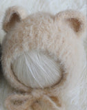 Bear Bonnet Fluffy Angora Newborn Bonnet Knit Newborn Photo Prop
