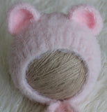 Bear Bonnet Fluffy Angora Newborn Bonnet Knit Newborn Photo Prop