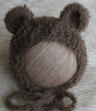 Bear Bonnet Fluffy Angora Newborn Bonnet Knit Newborn Photo Prop