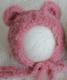 Bear Bonnet Fluffy Angora Newborn Bonnet Knit Newborn Photo Prop