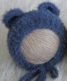 Bear Bonnet Fluffy Angora Newborn Bonnet Knit Newborn Photo Prop