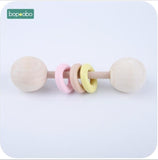 Bopoobo 1pc Food Grade Wooden Teether Baby Rattles Montessori Toys Baby Shower Gift Teething Wooden Baby Teether Ring Rattles