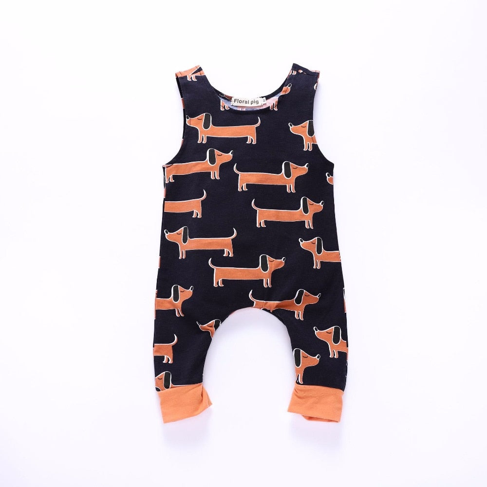2018 Boy Fall Rompers Baby Girl Jumpsuit Tiny Cottons Sleeveless Dog Printed Zipper Onesie Baby Infant Toddler Clothes Outfits
