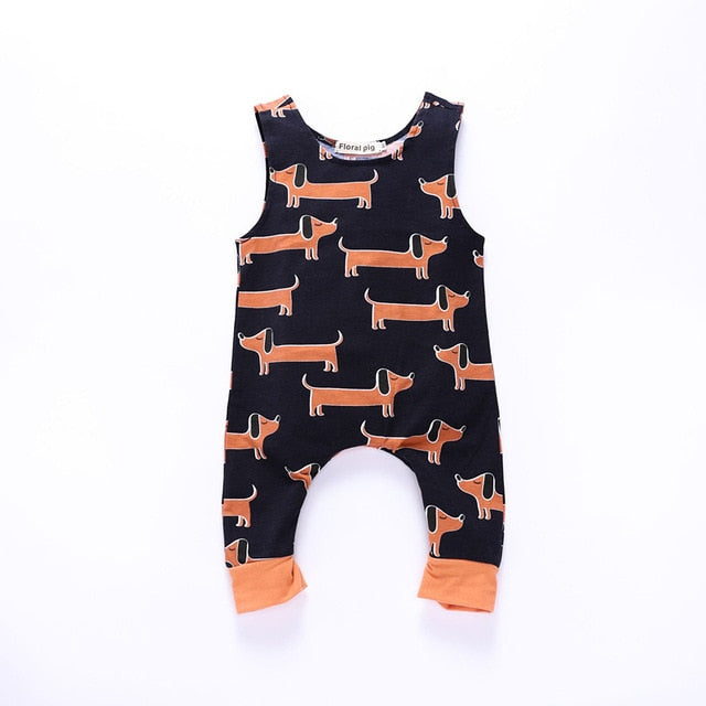2018 Boy Fall Rompers Baby Girl Jumpsuit Tiny Cottons Sleeveless Dog Printed Zipper Onesie Baby Infant Toddler Clothes Outfits