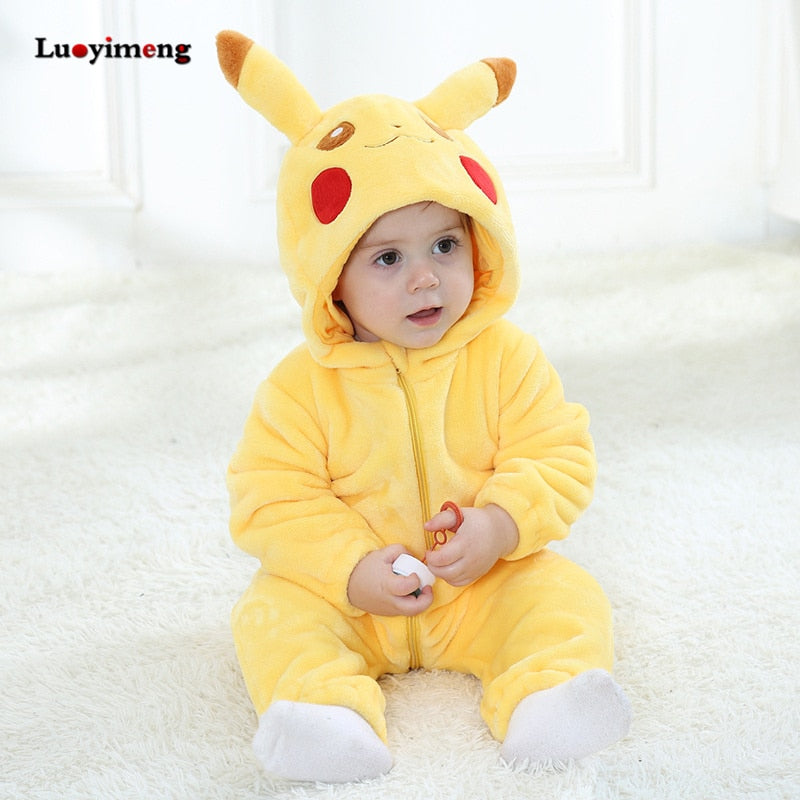 Baby Rompers Baby Girl Clothes Pikachu Kigurumi Kids Onesie Anime Cosplay Costume New Born Boy Pajama Flannel Warm Soft Jumpsuit