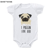 LUCKY ROLL I Puggin Love You Funny Pug Dog Baby Bodysuit Round Neck Leisure Kids White Short Sleeve Jumpsuits Boys Girls Onesies