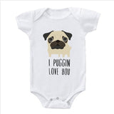 LUCKY ROLL I Puggin Love You Funny Pug Dog Baby Bodysuit Round Neck Leisure Kids White Short Sleeve Jumpsuits Boys Girls Onesies