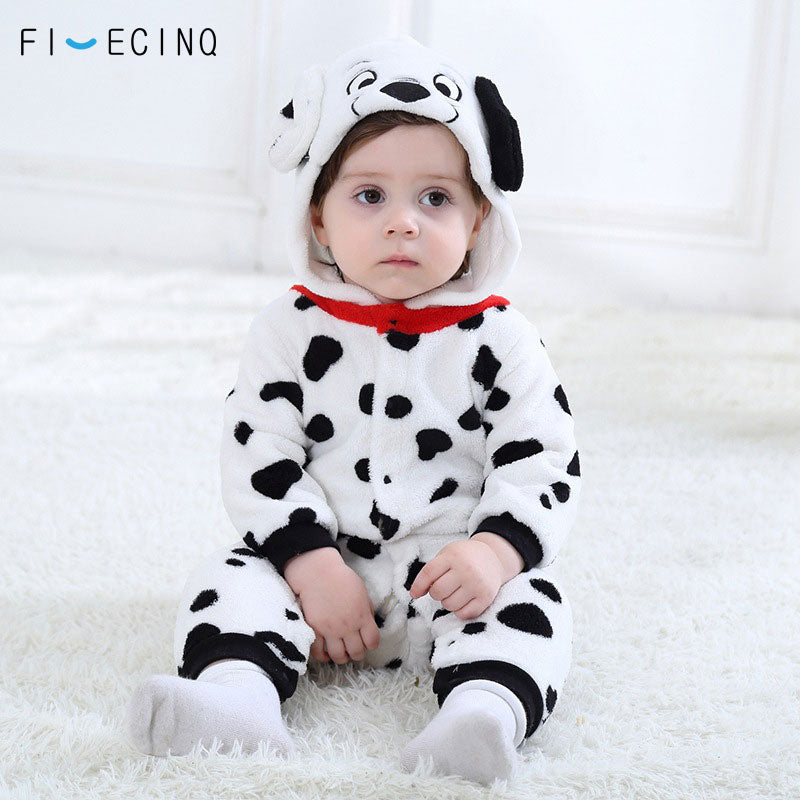 Baby Boys Girls Onesie Dalmatians Spotty Dog Cosplay Costume Flannel Warm Black White Cute Animal Kigurumi Kids Jumpsuit Pajama