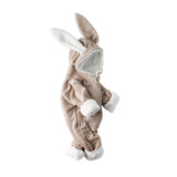 Rabbit Winter Baby Rompers for Boys Jumpsuit Plush Lining Baby Girl Romper Long Ears Hooded Baby Onesie Toddler Baby Clothes 1PC