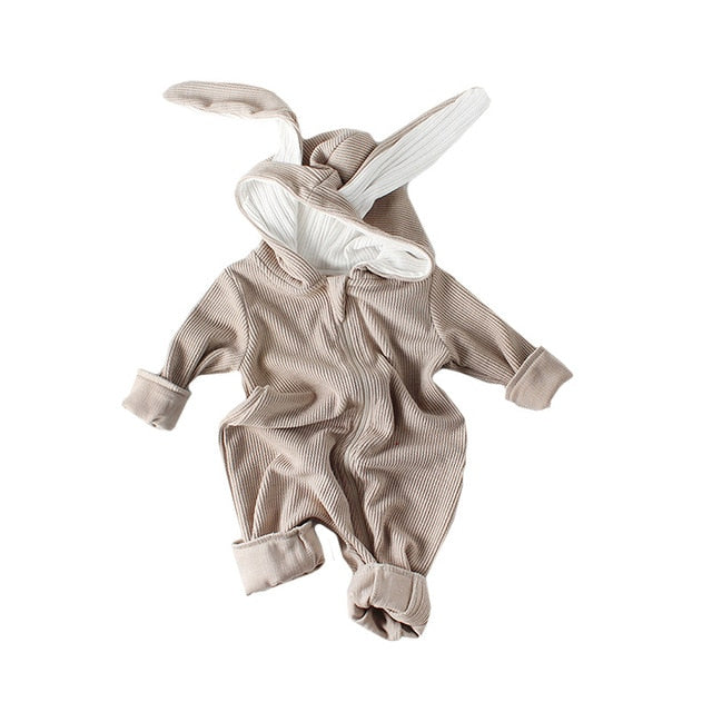 Rabbit Winter Baby Rompers for Boys Jumpsuit Plush Lining Baby Girl Romper Long Ears Hooded Baby Onesie Toddler Baby Clothes 1PC