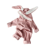 Rabbit Winter Baby Rompers for Boys Jumpsuit Plush Lining Baby Girl Romper Long Ears Hooded Baby Onesie Toddler Baby Clothes 1PC
