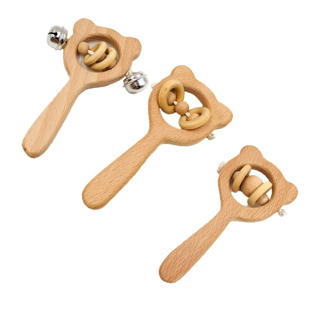 Baby Toys Beech Wood Bear Hand Teething Wooden Ring Can Chew Beads Baby Rattles Play Gym Montessori Stroller Toys