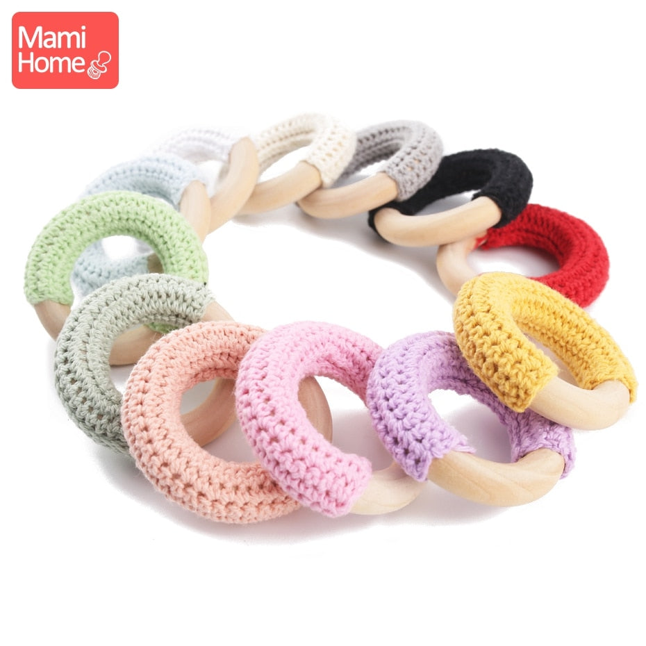 mamihome 3pc 50mm Wooden Ring Colorful Food Grade Teething DIY Rattle Wood Circles Baby Bites Rings Nurse Gifts Baby Teether