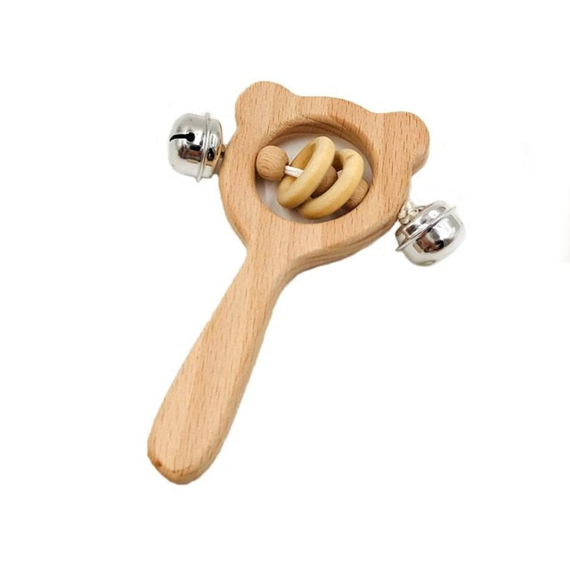 Baby Toys Beech Wood Bear Hand Teething Wooden Ring Can Chew Beads Baby Rattles Play Gym Montessori Stroller Toys