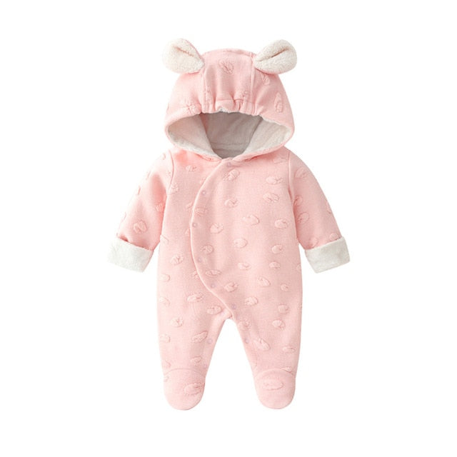 Winter Newborn Baby Girl Rompers Thicken Warm Cotton Jumpsuit Hooded Clothing Floral Princess Christmas Girls Onesie