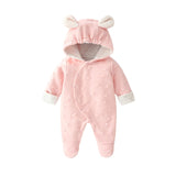 Winter Newborn Baby Girl Rompers Thicken Warm Cotton Jumpsuit Hooded Clothing Floral Princess Christmas Girls Onesie