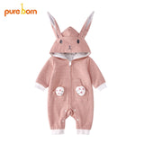 Pureborn Baby Romper Rabbit Baby Onesies Cotton Newborn Hooded Rabbit Ears Overall Baby Girl Boys Autumn Spring