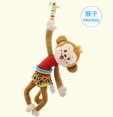 Animal Baby Soft Toy Ring Bell  Plush Rattle Squeaker Cute Cartoon Dog /Frog /Monkey/ cat  pull shock baby  WJ371