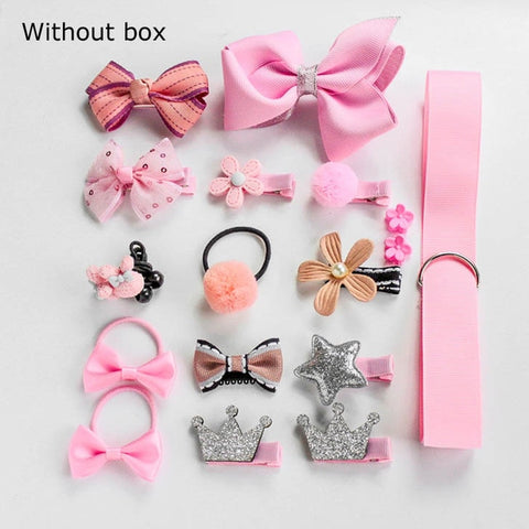 BalleenShiny 18Pcs/set Headwear Set Baby Girls Hairpins Children Headband Bowknot Hot Sale Crown Princess New Hair Accessories